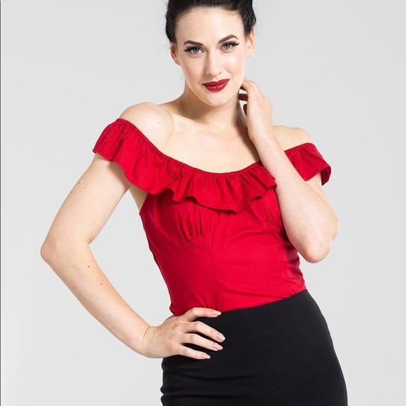 Hell Bunny Rio Ruffle top red zip back - Picture 2 of 4